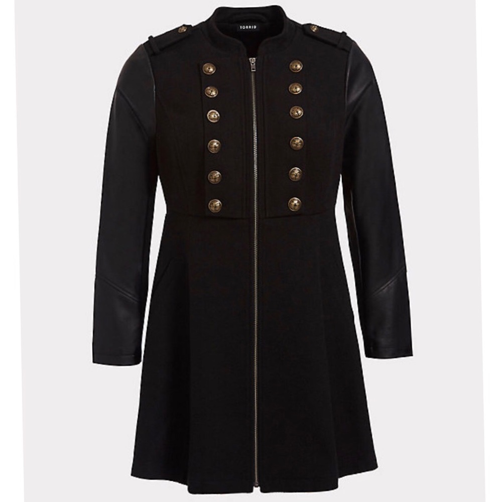 Black mixed media military coat